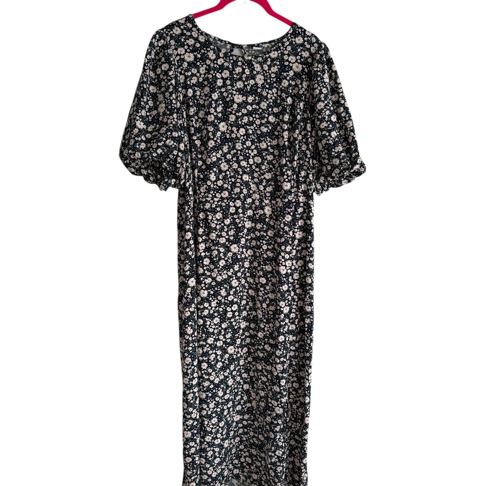 OLD NAVY Puff‎ Sleeve Black Ditsy Floral Ladies Maxi Shift Dress, XXL